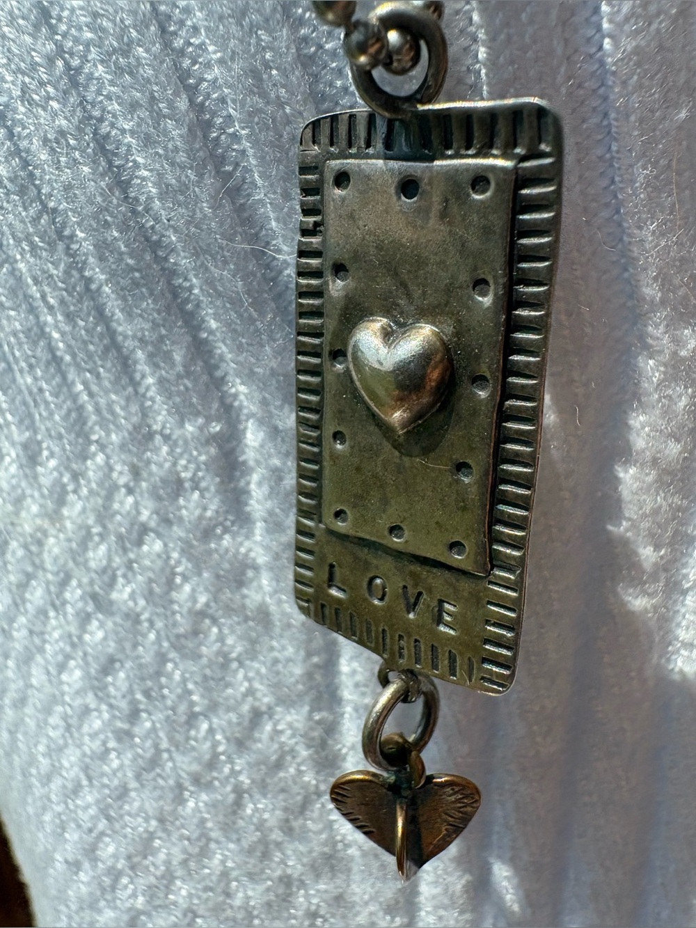 Comstock Sterling Love Necklace Envelope Dangle 3D Heart Silver Chain Signed